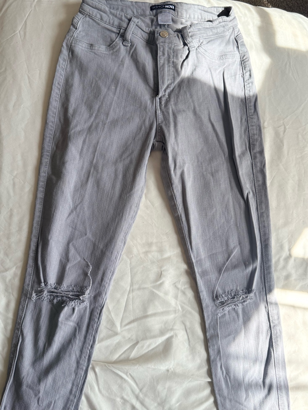 Fashion Nova Grey High Waisted Snatched Knee Slit Skinny Jeans- Size 5